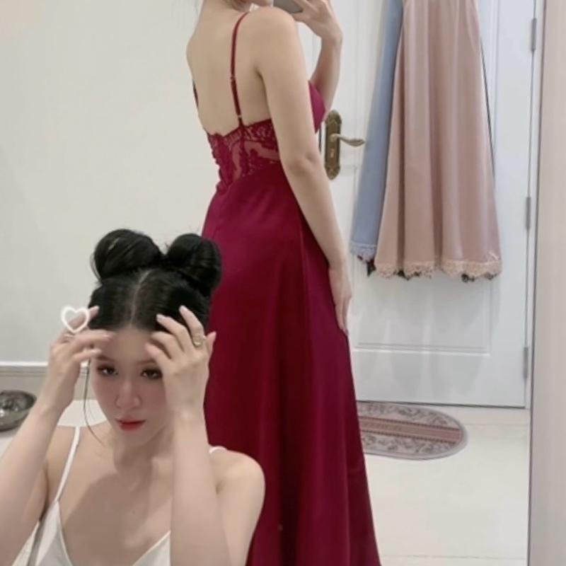 Đầm Lụa Cổ Tim Phối Ren Lưng Có Mút | Cattie Dress |
