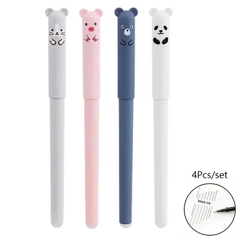 4pcs/set Cartoon Animal Design Erasable Gel Pen, Cute Writing Gel Pen, Stationery Supplies for School Office Use