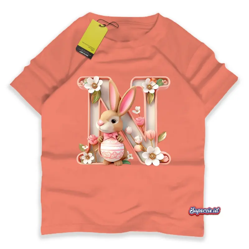 Superzie Kaos Anak 3 Dimensi Perempuan Lengan pendek Alphabet Huruf N Bunga Rabbit 4-13 Tahun 3D Print 2