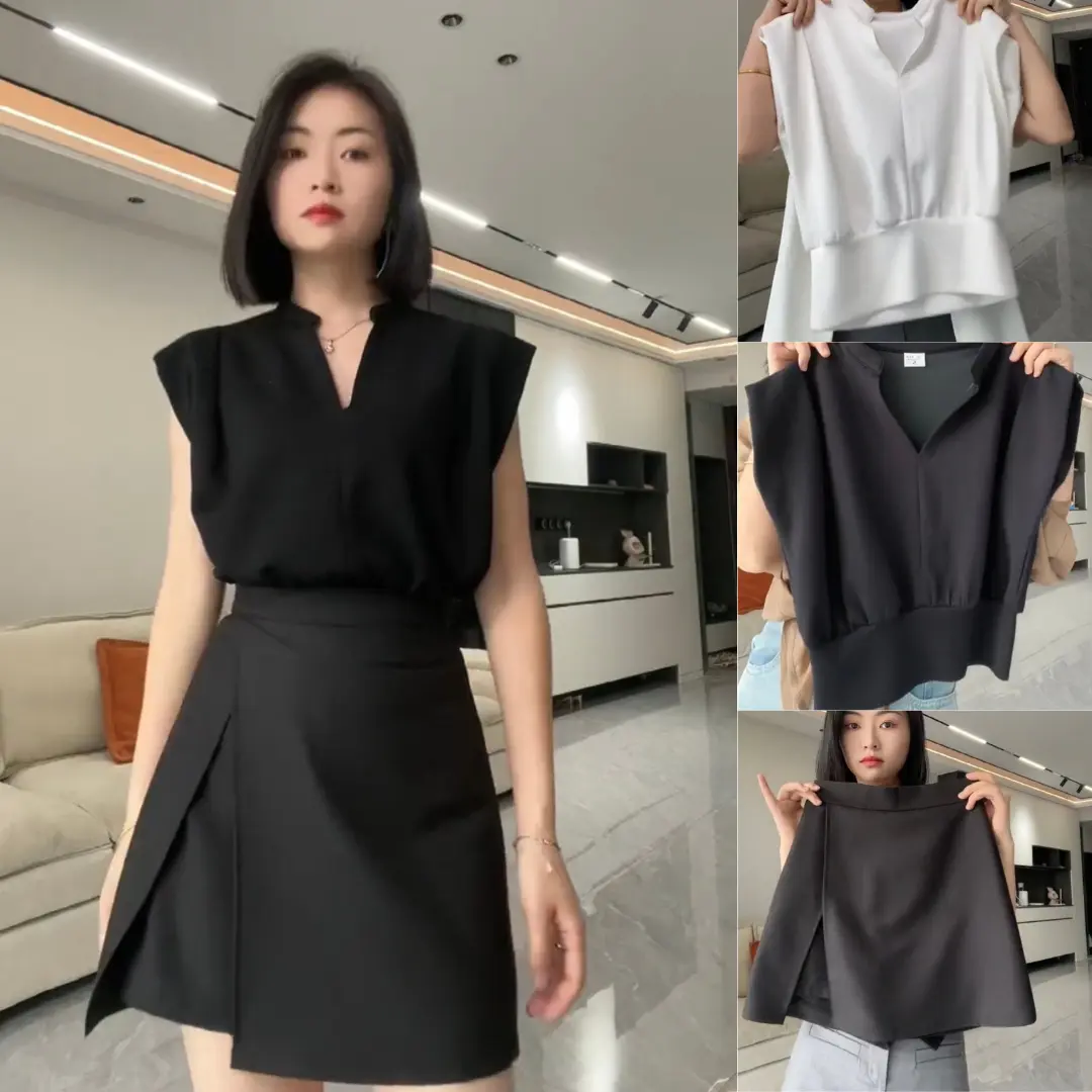 Set Quần Váy Ngắn & Áo Sát Nách Cổ Chữ V Cá Tính Nữ Thiết Kế Độc Lạ Áo Cổ Tàu Umi mềm mát co giãn thấm hút mồ hôi Top Khuy Women