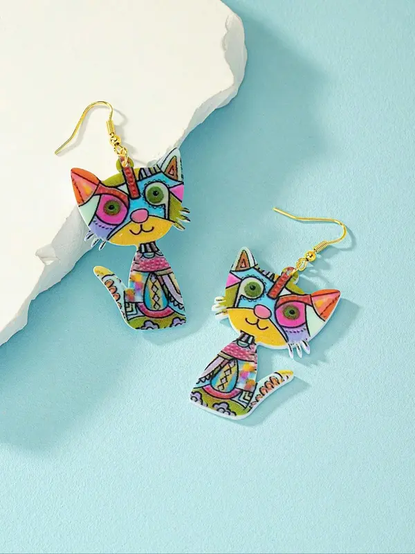 Cute Cat Design Dangle Earrings, Fashionable Jewelry for Women & Girls, Trendy All-match & Exquisite Jewelry for Birthday Gift 3