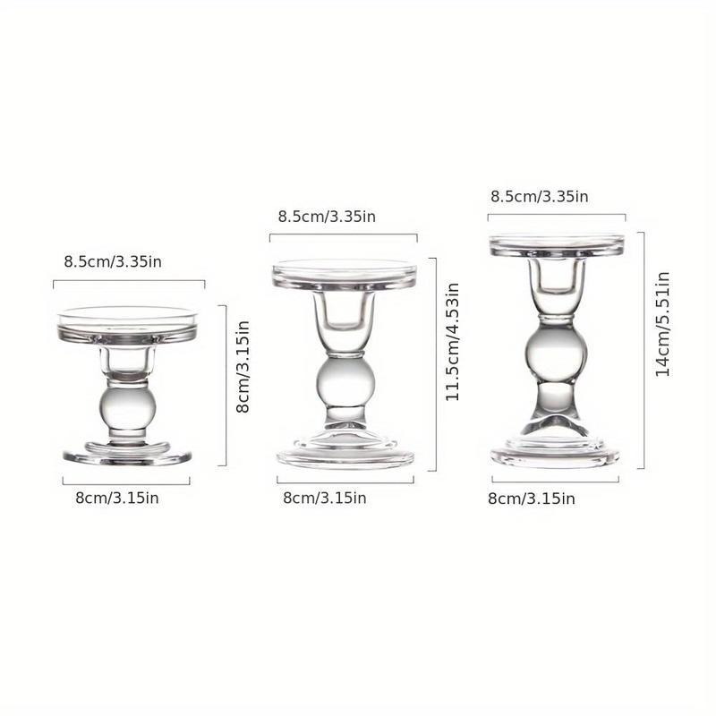 Clear Glass Candle Holder, 3 Counts/set Modern Candle Holder, Decorative Candle Holder for Wedding Graduation Birthday Party 1