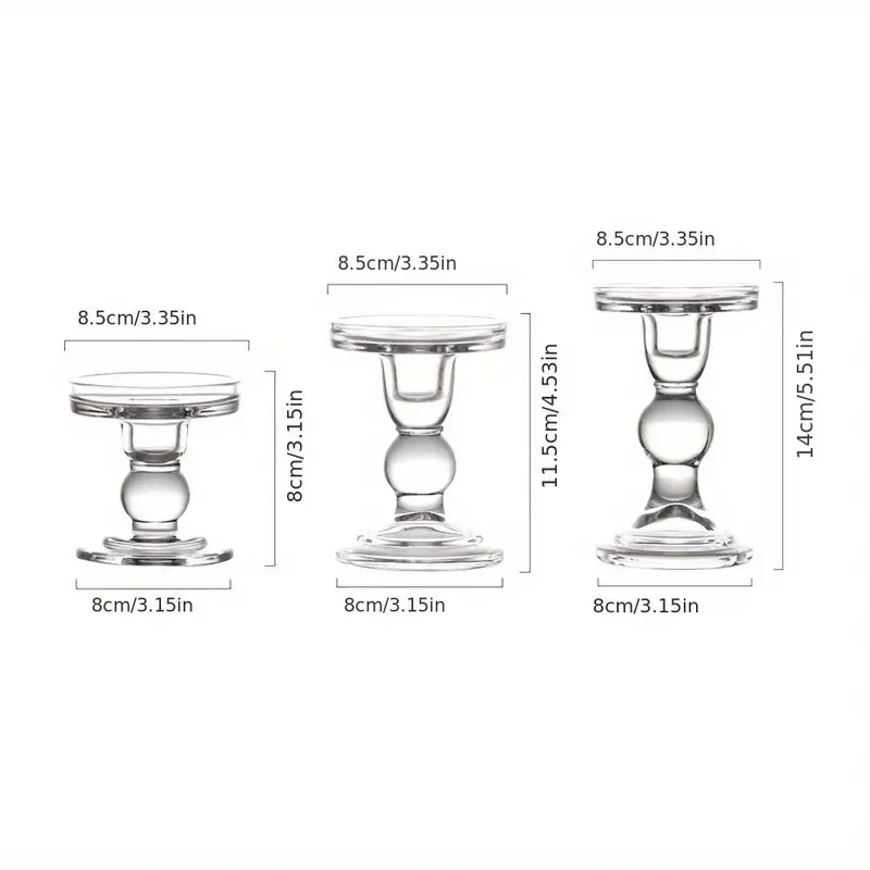 Clear Glass Candle Holder, 3 Counts/set Modern Candle Holder, Decorative Candle Holder for Wedding Graduation Birthday Party 1