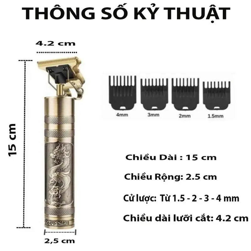 Tông đơ cắt tóc bấm viền sạc điện kiêm máy cạo râu dùng pin sạc TT-029 bấc  & 3