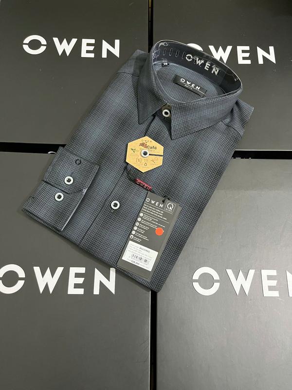 Áo sơ mi dài tay OWEN công sở kẻ caro  màu ghi đen slim fit không túi sợi cafe cao cấp Nam Menswear