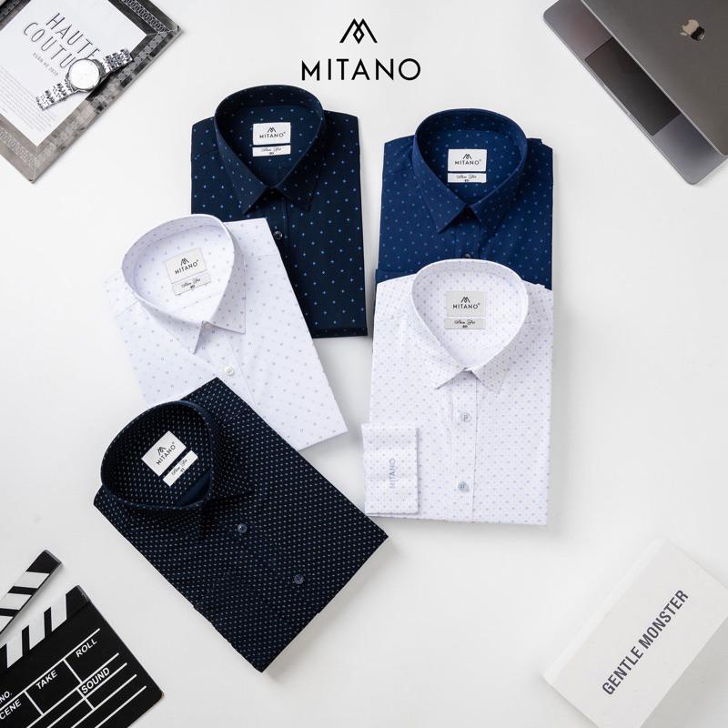 Áo sơ mi nam dài tay Mitano, slimfit, không túi ngực, in họa tiết,vải bamboo.