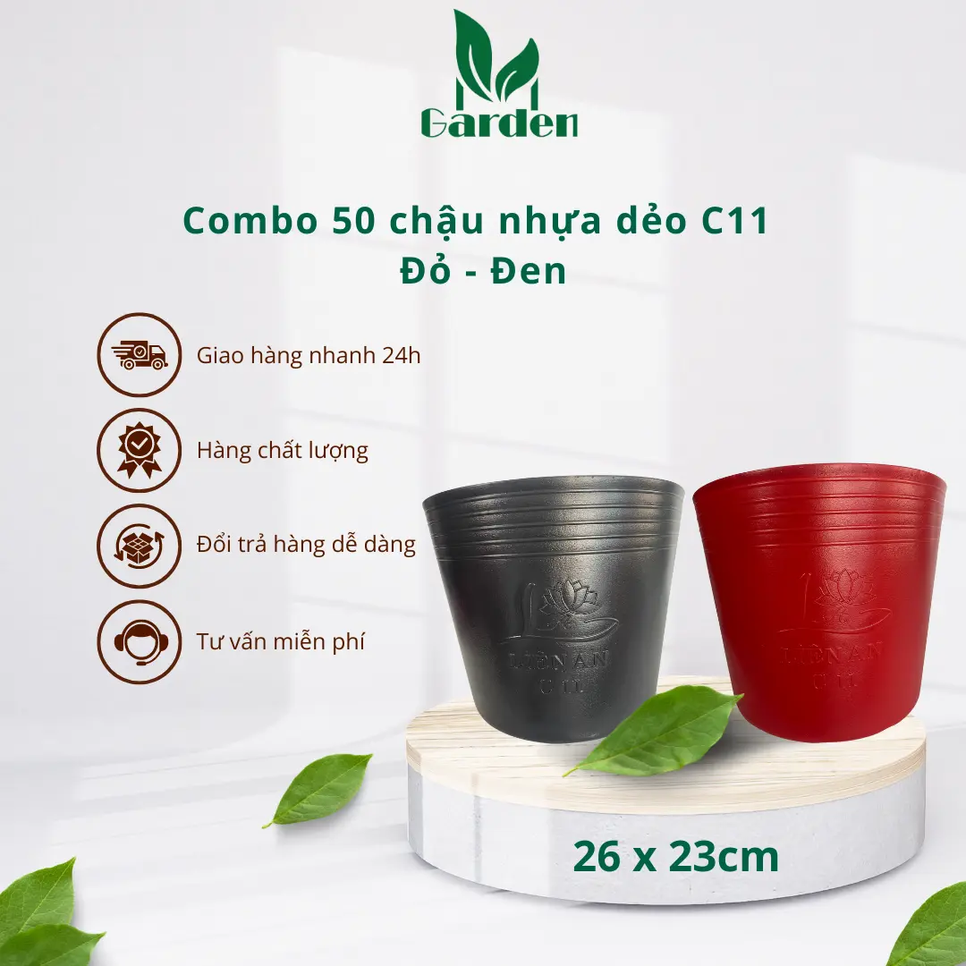 Combo 50 chậu C11 Đen Đỏ ( 26x23cm ) Loại Tốt