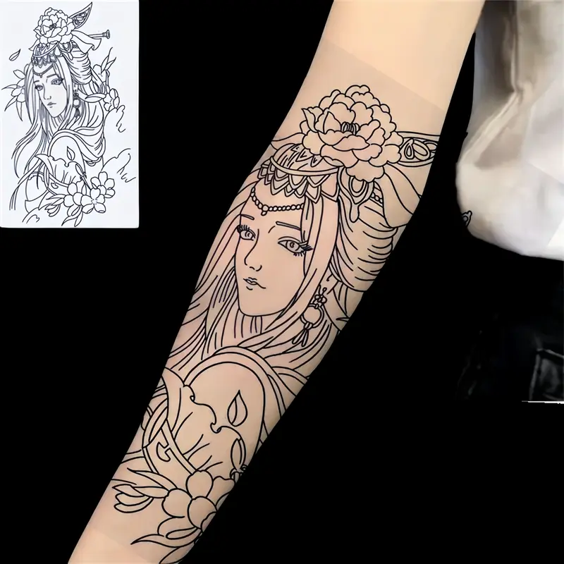 Miếng Dán Hình Xăm Màu Rồng, Cỡ Lớn, Phong Cách Truyền Thống, Đen Trắng, Văn Hóa Hình Xăm Cánh Tay, Cá Tính, Thiết Kế Độc Đáo Hình Xăm Giả 5