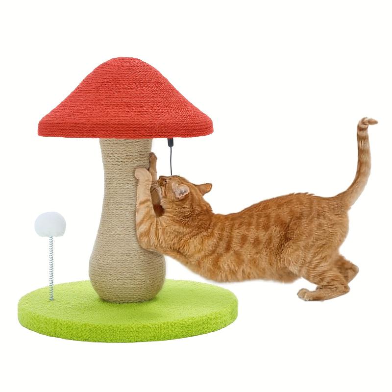 TikTok Shop Whimsical Mushroom Cat Scratching Post 100 Sisal Covered Pompoms Spring Toy Sturdy Base for Indoor Small Cats Kittens Pink Fun and Interactive Cat Posts for Climbing Scratching and Play