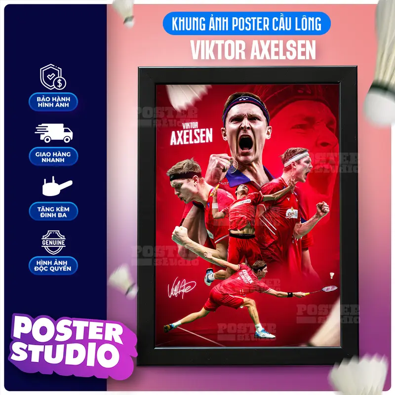 Khung ảnh poster CẦU LÔNG VIKTOR AXELSEN gồm 2 kích thước để bàn A5 (18cm x 24cm), treo tường A4 (24cm x 35cm) Decor Decor Phòng 0