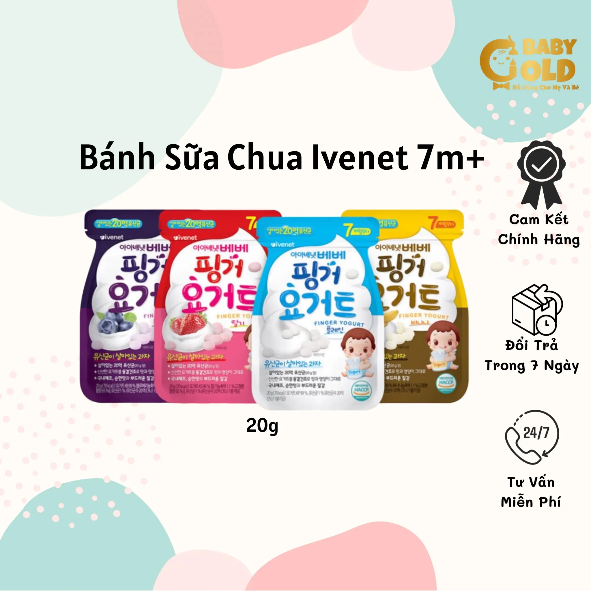 [ HÀNG CHÍNH HÃNG ] BÁNH SỮA CHUA KHÔ DẠNG VIÊN IVENET HÀN 20GR7m+