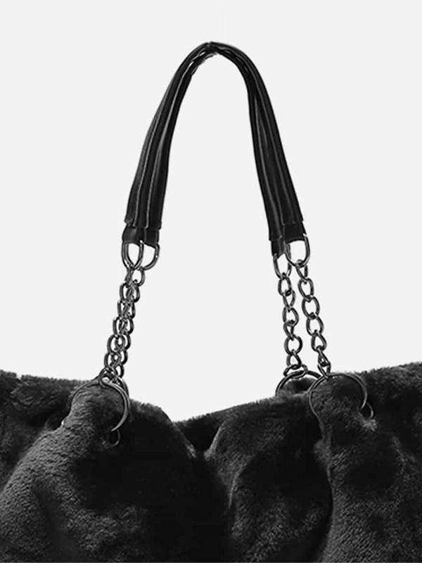 Women's Elegant Minimalist Fluffy Tote Bag, Casual Versatile Trendy Fuzzy Shoulder Bag with Chain Strap, 2025 New Tote Bag for Fall & Winter 6