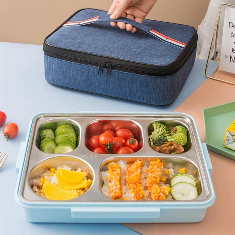 Lengkap Dengan Tas Biru dan Alat Makan! Lunch Box Kotak Makan Kotak Bekal Berkualitas Stainless Steel Anti Tumpah dan Tahan Panas 0