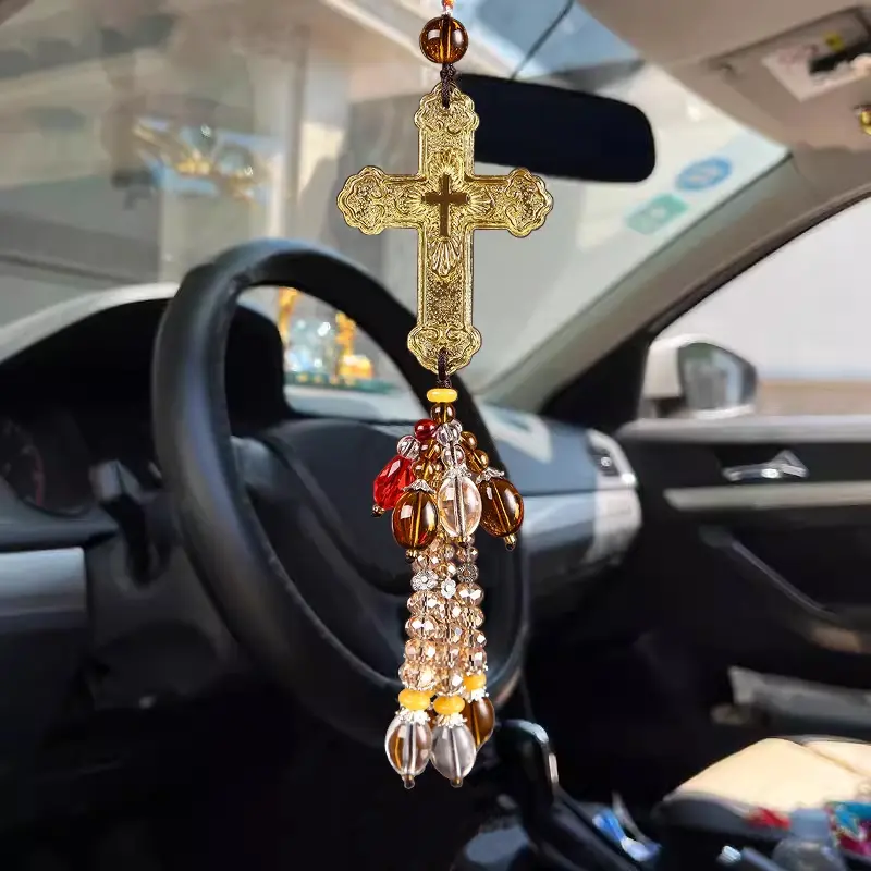 Gantungan Salib Mobil Kristen Car Pendant Christ Cross Hanger Ornamen Dekorasi Interior Mobil Manik-Manik