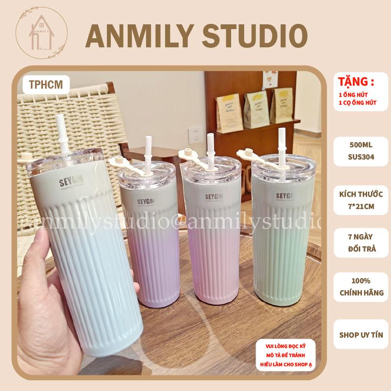   Chính hãng  Bình giữ nhiệt SEYGM 500ml có ống hút kèm theo vật liệu sus304 an toàn-ANMILYSTUDIO 