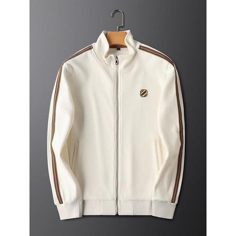 Light Luxury Autumn Winter Warm Solid Color Casual Sports Suit Slim Fit Trendy Jacket Men's Straight Striped Two-piece Footwear 3