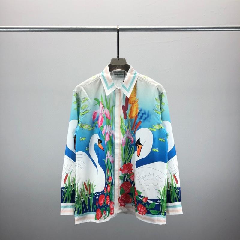 Áo Sơ Mi Dài Tay Thời Trang, CA, Ngỗng Trắng Nhỏ Cổ Áo bẻ xuống, Unisex, Họa Tiết In Chữ 0