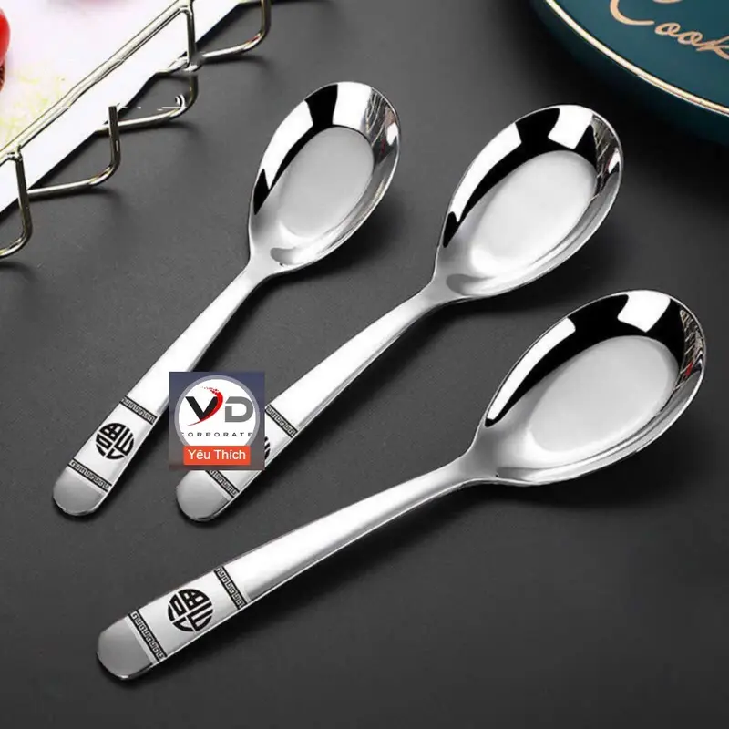 COMBO 3 Thìa chữ PHÚC 3 kích cỡ ăn cơm phở cháo inox thép cao cấp dày đẹp sáng bóng asian soup spoon 5