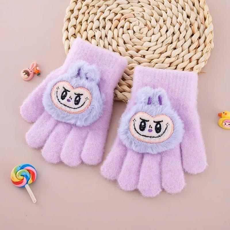 găng tay len họa tiết labubu dễ thương  dành cho bé trong mùa Đông ấm áp 4