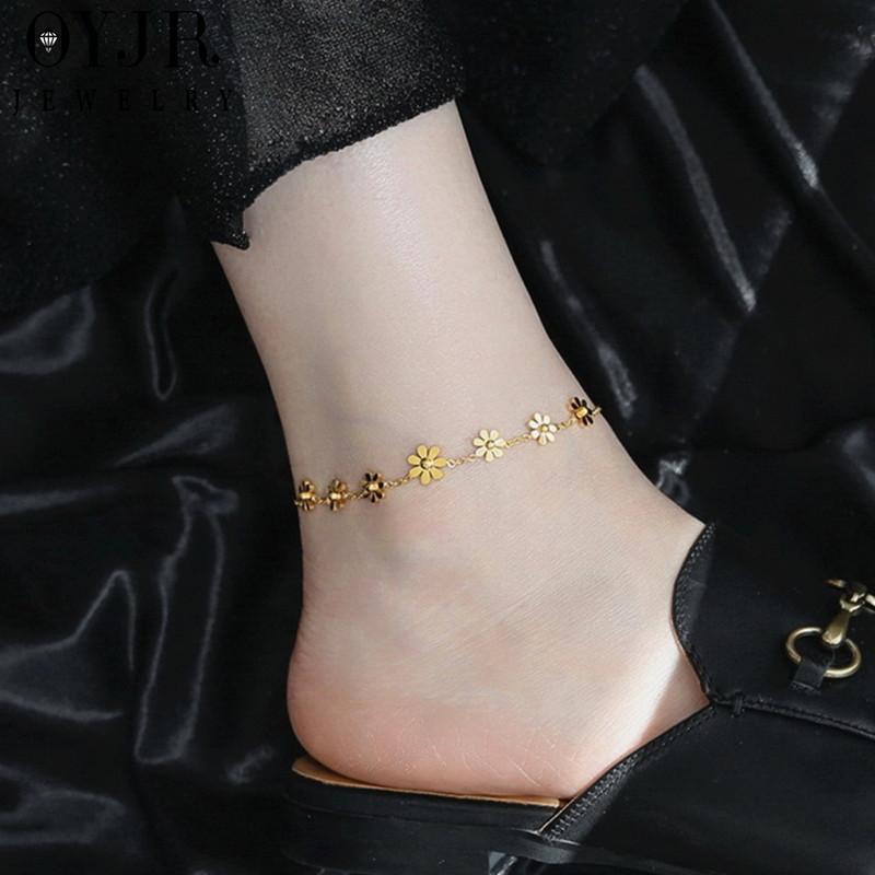 OYJR   Phù Hợp Với Phụ Nữ Trẻ Vòng chân Titan Không Gỉ Hoa Cúc Nhỏ Dễ Thương Trang sức Thời Trang