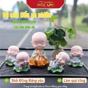 Trang Trí Ô Tô  Nội Thất Tượng Sư Thầy Và 4 Chú Tiểu Ngồi Thiền Lá Sen Phật Ở Đâu Bình Yên Ở Đó