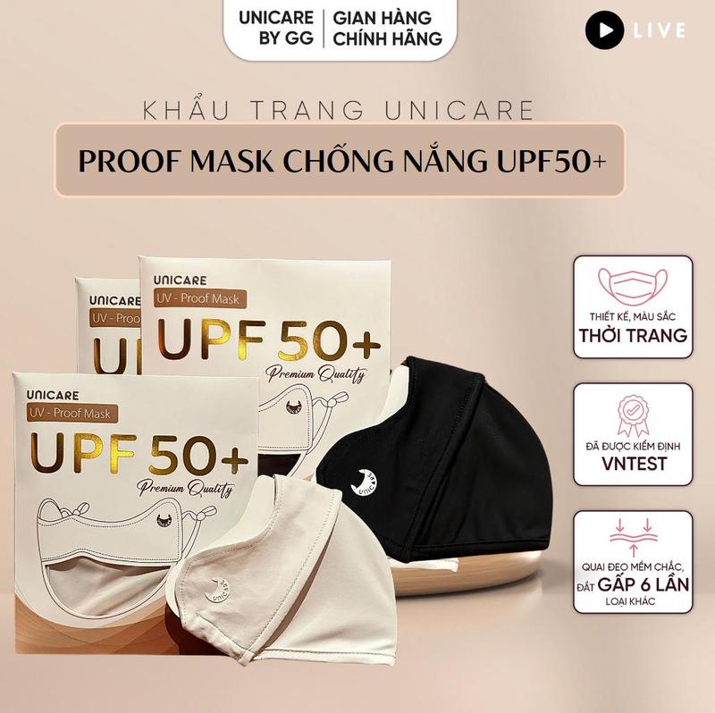 [UNICARE LIVE] Mua 1 chiếc TẶNG 1 THẺ TEST UV - Khẩu Trang Proof Mask Chống Tia UV Chất Lụa Băng Mềm Mịn Mát Thông Thoáng Mix Màu