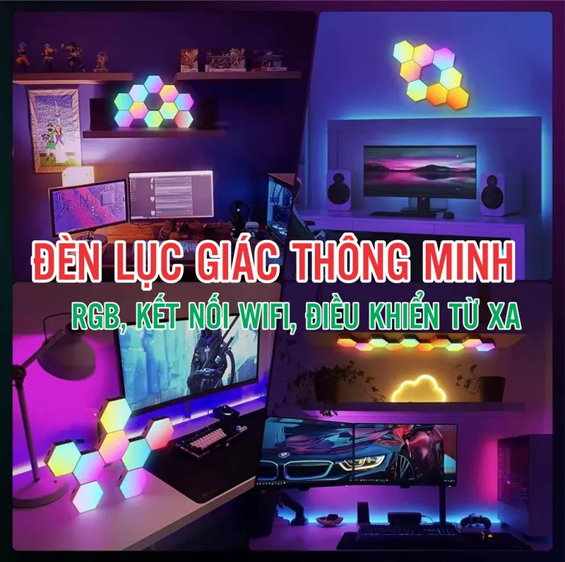 Combo 6 thanh Đèn Led lục giác RGB gắn tường nháy theo nhạc có app điều khiển wifi trang trí phòng làm việc phòng game setup 1