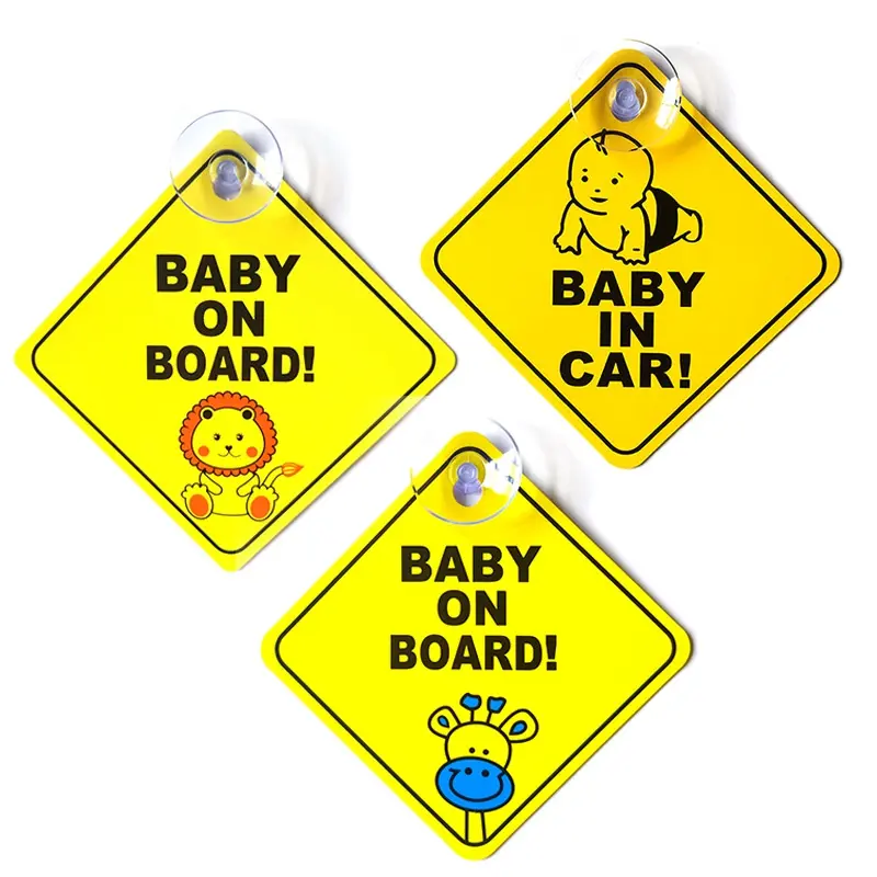 SAFETY CAR WINDOW SUCTION CUP YELLOW REFLECTIVE - BABY IN CAR / BABY ON BOARD SIGN