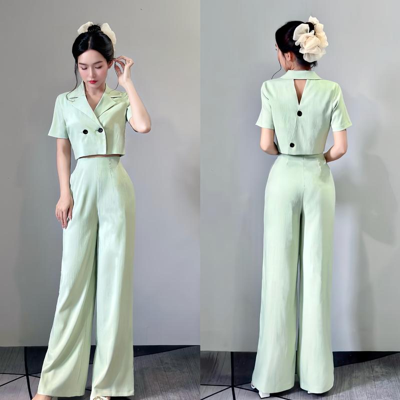 T1792 Set Bộ Nữ { Form Rông } Thiết Kế EMME 2 Món Gồm Áo Vest Dáng Lửng Phối Quần Tây Dáng Suông Dài Cách Điệu Top - Thanh Tự Nhung Women Jacket