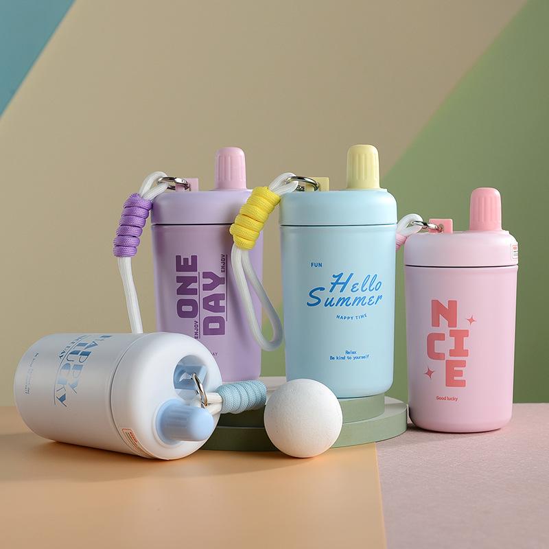 Product Introduction of stainless steel Chihiro thermos cup high appearance level portable thermal insulation with rope straw outdoor accompanying water cup 3