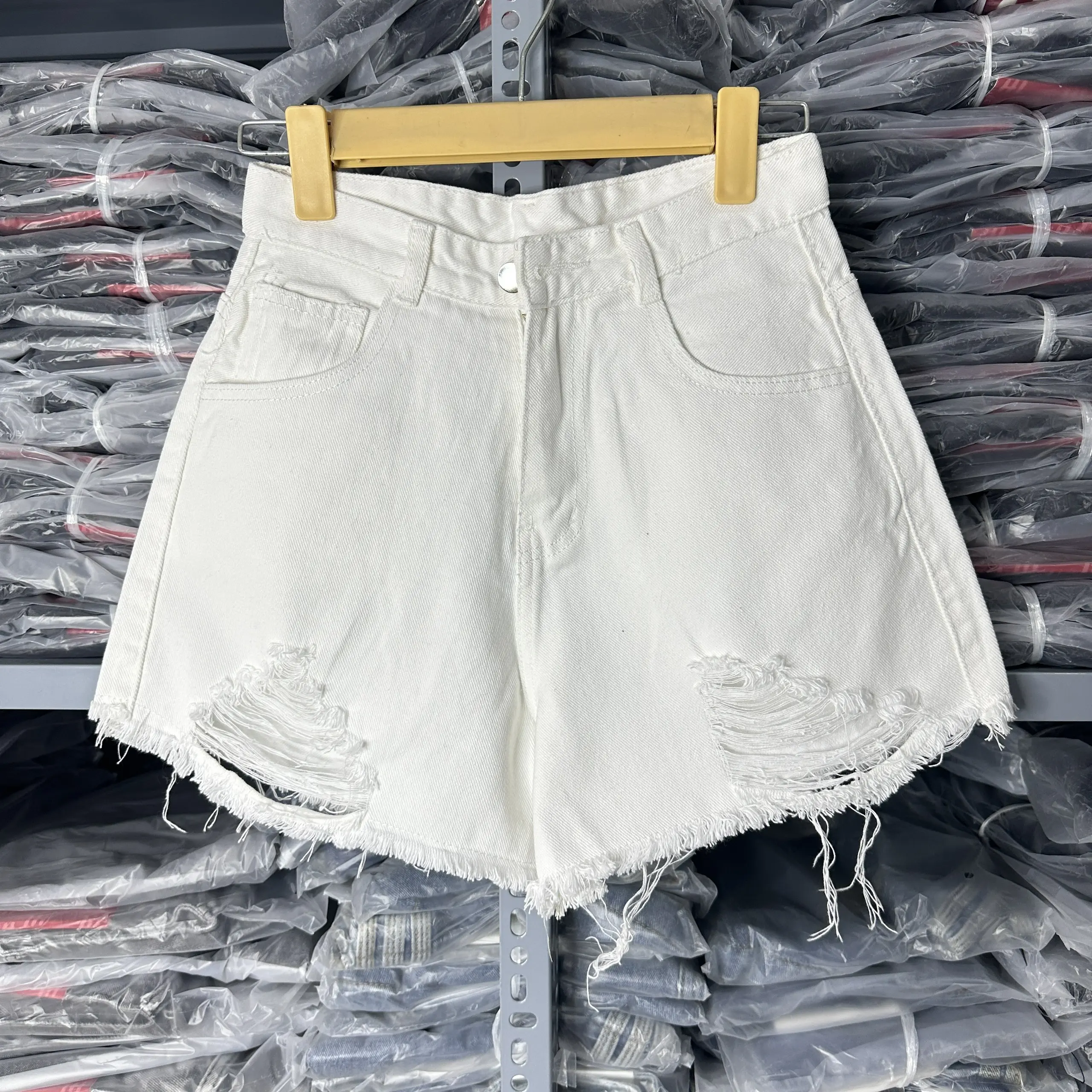 Quần short jean nữ trắng vài denim rách bền đẹp Pants Có Túi