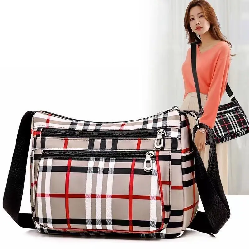 Large capacity mother's bag, fashionable multi-layer shoulder bag, middle-aged women's bag, waterproof Oxford cloth, women's bag, crossbody bag, nylon Black Navy Polka Dot Striped Floral Plain Canvas