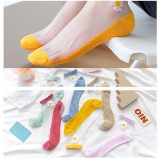 Woomy KK211 Kaos Kaki Wanita Pendek Semata Kaki Motif Bunga Daisy Transparan Socks Korean Fashion Bahan Nylon Nyaman Panjang Tipis Ankle 2