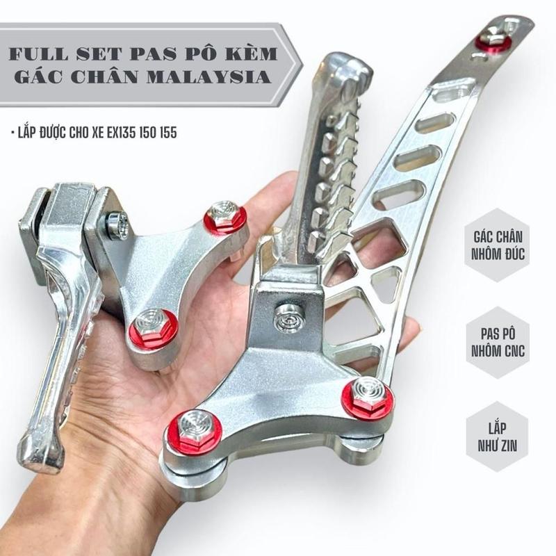 Gác chân sau Exciter - SIRIUS các đời kèm pas treo pô 10li mẫu Takegawa kèm full ốc chốt xỏ inox304 phụ kiện xe máy