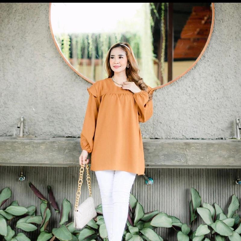 KARIN RUFLE BLOUSE CRINGKEL AIRFLOW POLOS LD 120 Atasan Wanita Crinkle 2