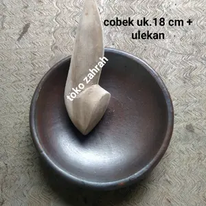 Cobek Tanah Liat ukuran 18 cm + Ulekan Kayu