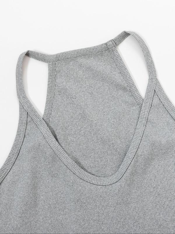 Women's Solid Color V Neck Ribbed Tank Top, Casual Basic Simple Sleeveless Top for Summer, Ladies Clothes for Daily Wear 5