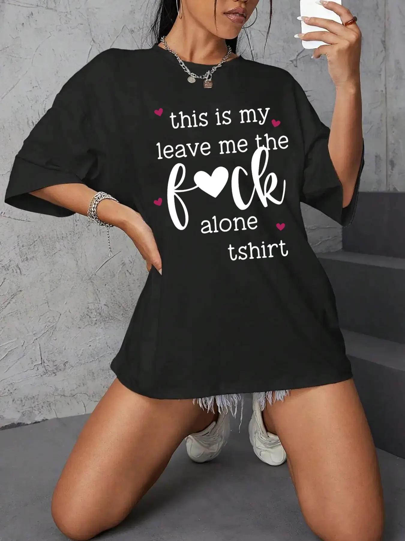 Women's Letter & Heart Print Drop Shoulder Crewneck Tee, Summer Street Fashion Casual Half Sleeve Round Neck T-Shirt for Daily Wear, Comfort Top for Lady, Womenswear, Ladies Summer Valentine's Day Clothes, Gift for Her, Tops for Women
