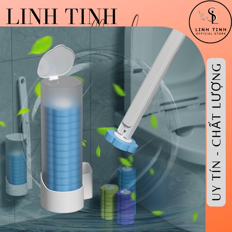Bộ Cọ vệ sinh bồn cầu dùng 1 lần, tiện lợi - Chổi cọ toilet xoay 360 độ thế hệ mới kèm 6 đầu cọ thay thế có sẵn chất tẩy rửa và khử trùng, khử mùi hôi Làm Sạch chổi  chà sàn nhà tắm chổi  chà