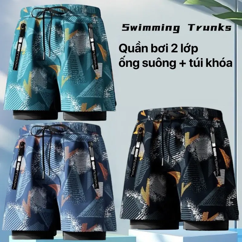 Quần bơi thể thao nam 2 lớp có túi khóa, dáng suông, chống lộ YUKE-87200/ nhập khẩu chính hãng