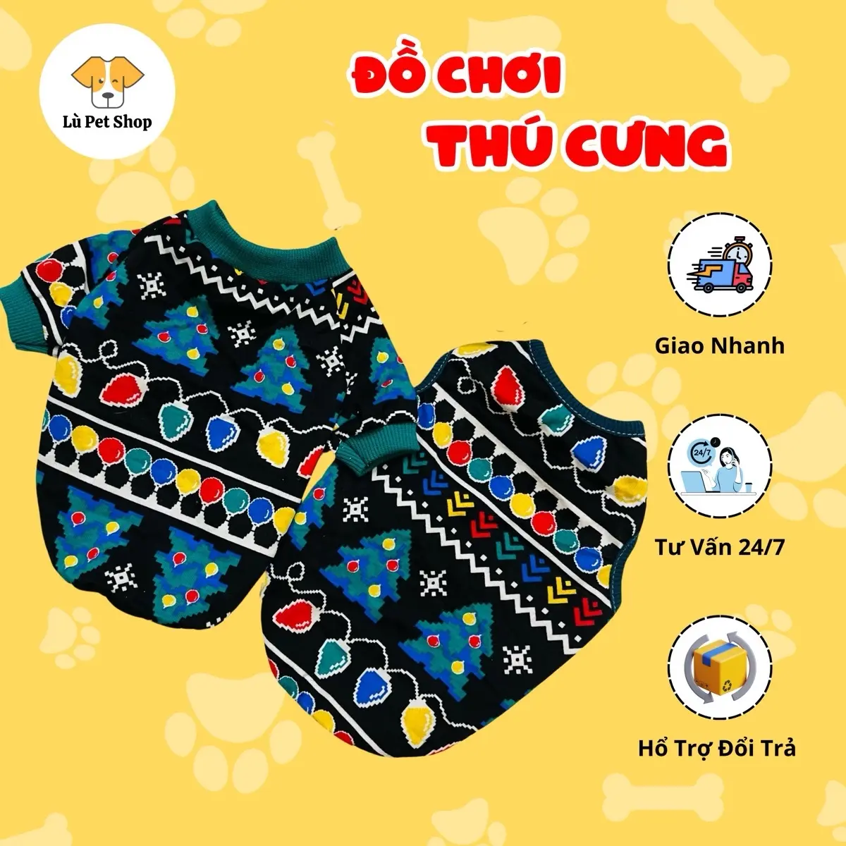 Áo Noel Phát Sáng Cho Chó Mèo [Thú Cưng] Từ 1-20Kg Vải Cotton Co Giãn Từ Lù Pet Shop