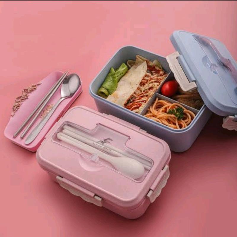 Kotak Tempat Makan Lunch Box Tempat Makan Bekal Set Sendok Garpu Kitchenware 0