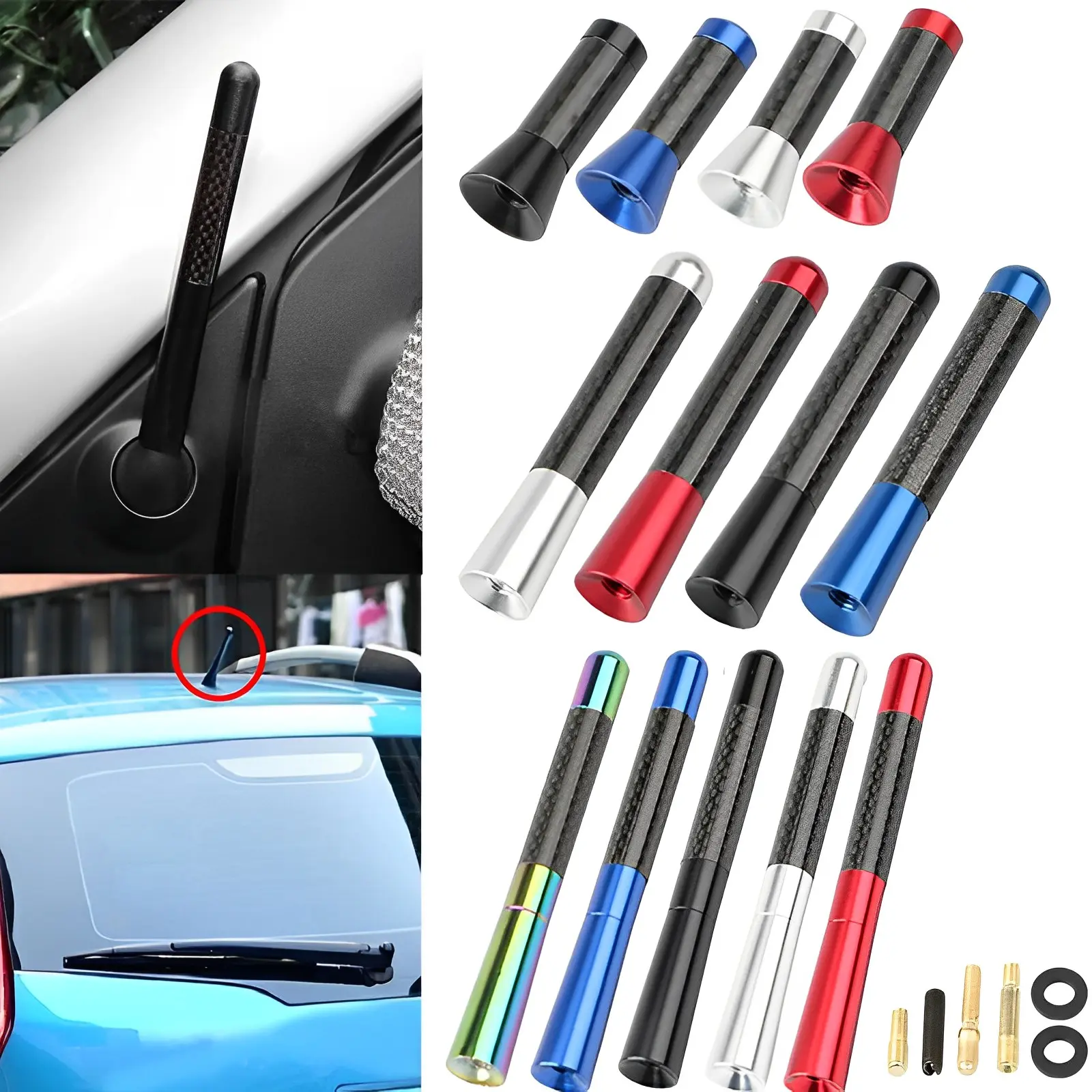 3.5/8/12cm Car Carbon Fiber Roof Antenna Radio Aerial Antenna Radio FM/AM Metal Receiving Antenna Car Exterior Decor Accessories Cable