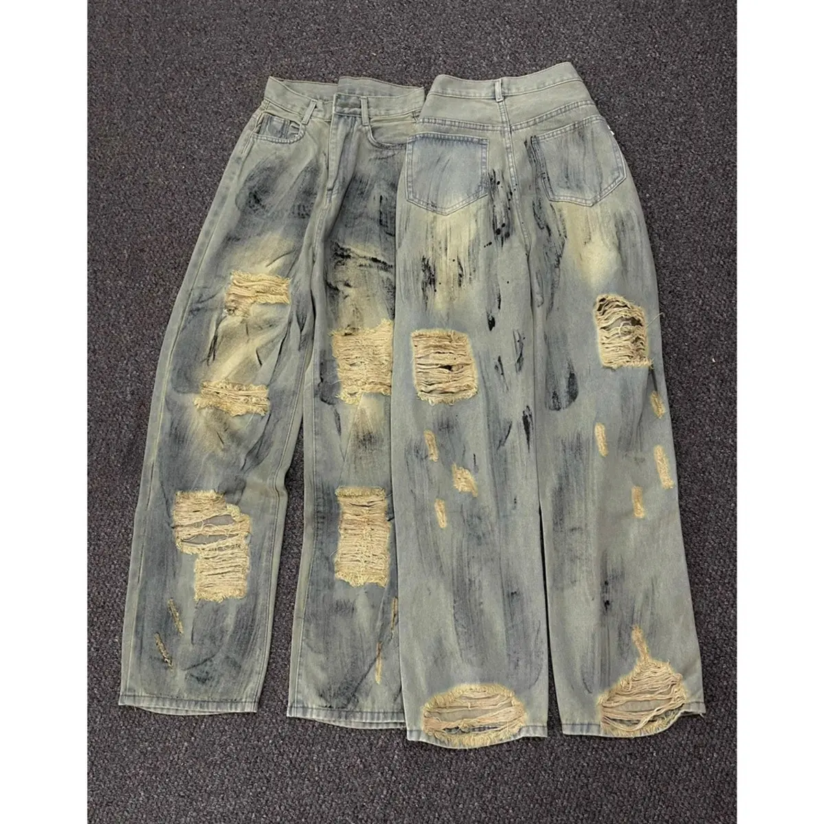 (S-XL) Quần suông vải QC phối sơn rách kiểu Q1079 dài 110cm quan  jeansuong mma new jean