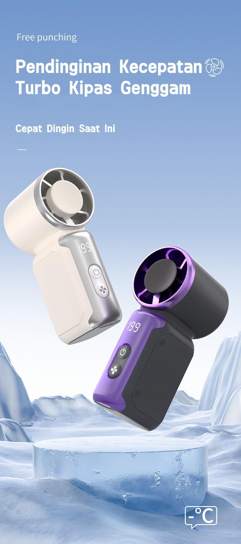 Kipas Angin USB Turbo Kipas Mini Digital Display Handheld Fan Kipas Angin Mini Portable High-speed Mini Kipas Tangan 15000RPM Kipas Strong Wind 120 Gear Wind Digital Display Adjustable