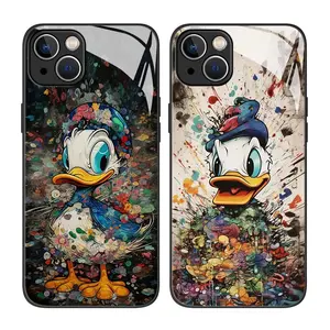 Phone Case for IP 15plus, 14, 13, 12, 11 Cartoon Fashion Non-yellowing Shockproof Glass Black casing for i̇phone xr aesthetic  mewah elegan cewek