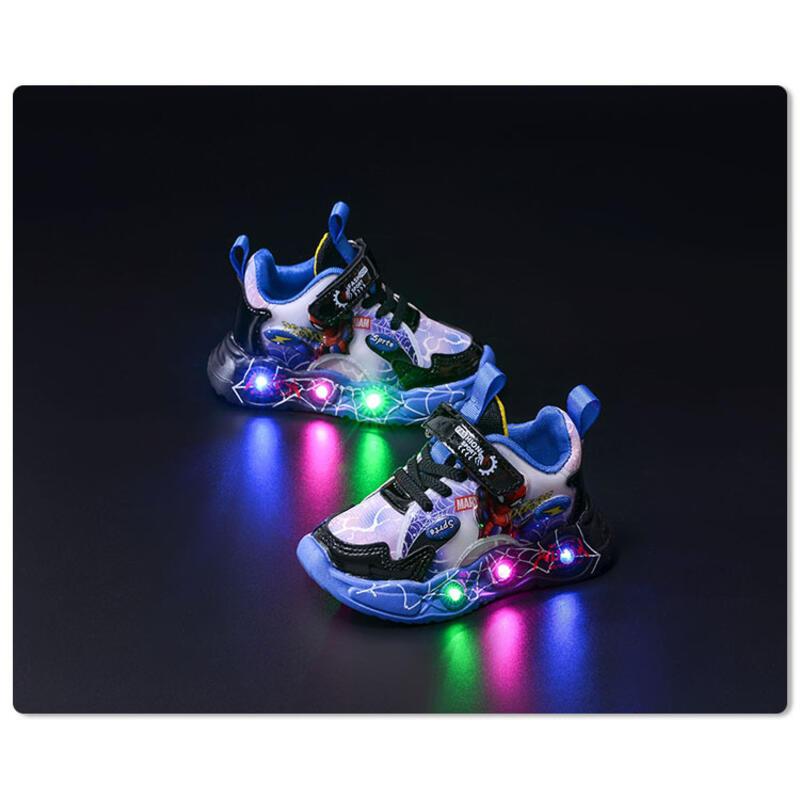 Product Introduction of 2024 Spring Autumn Lights New Children's Leather Spider Man LED Induction Light Boys' Sports and Casual Shoes 7