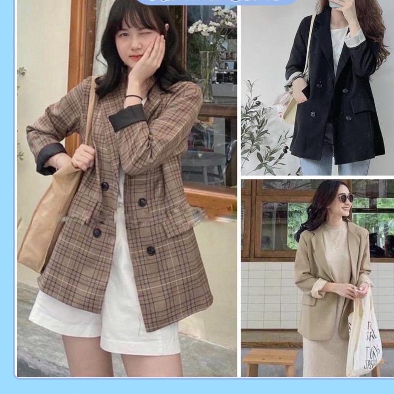Áo blazer nữ 2 lớp - áo vest nữ màu trơn và kẻ (hàng đẹp) phong cách Ulzzang Hàn Quốc