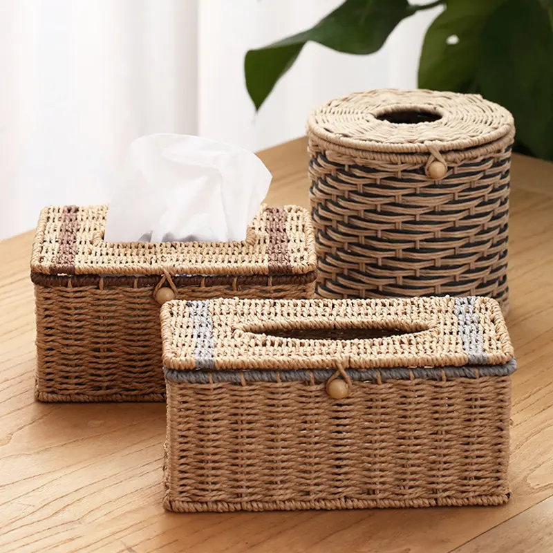 Handmade paper rope woven tissue box, home living room, dining room, paper draw box, tissue tube, creative tissue box, original manufacturer