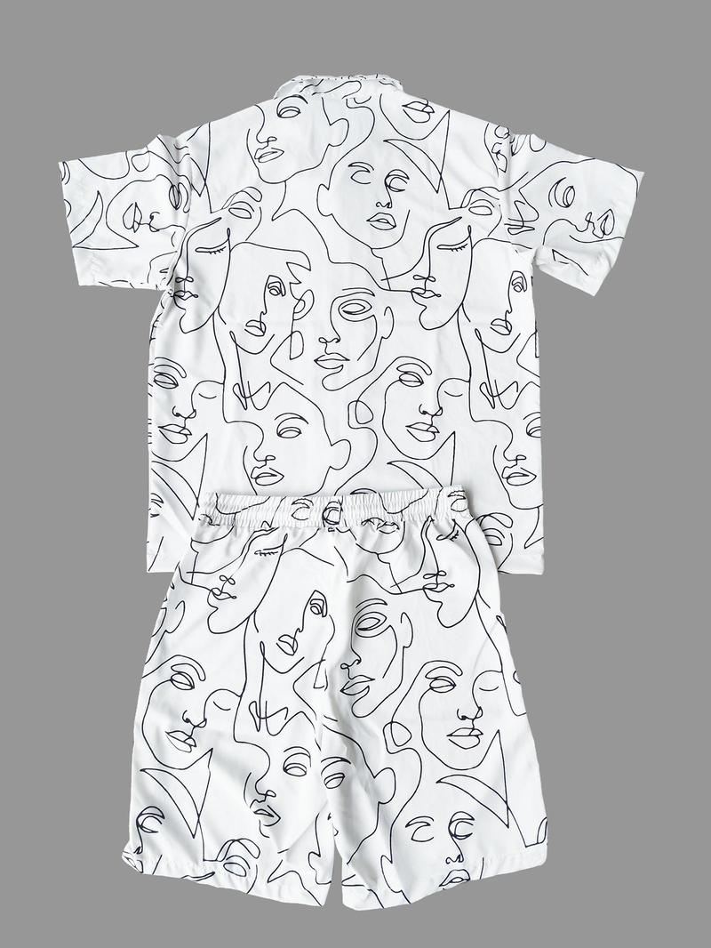 Product Introduction of Men's Colorblock Print Short Sleeve Tee & Shorts Two-Piece Set, Regular Fit Casual Round Neck T-shirt & Shorts, Men's Summer Clothes for Outdoor Wear 5